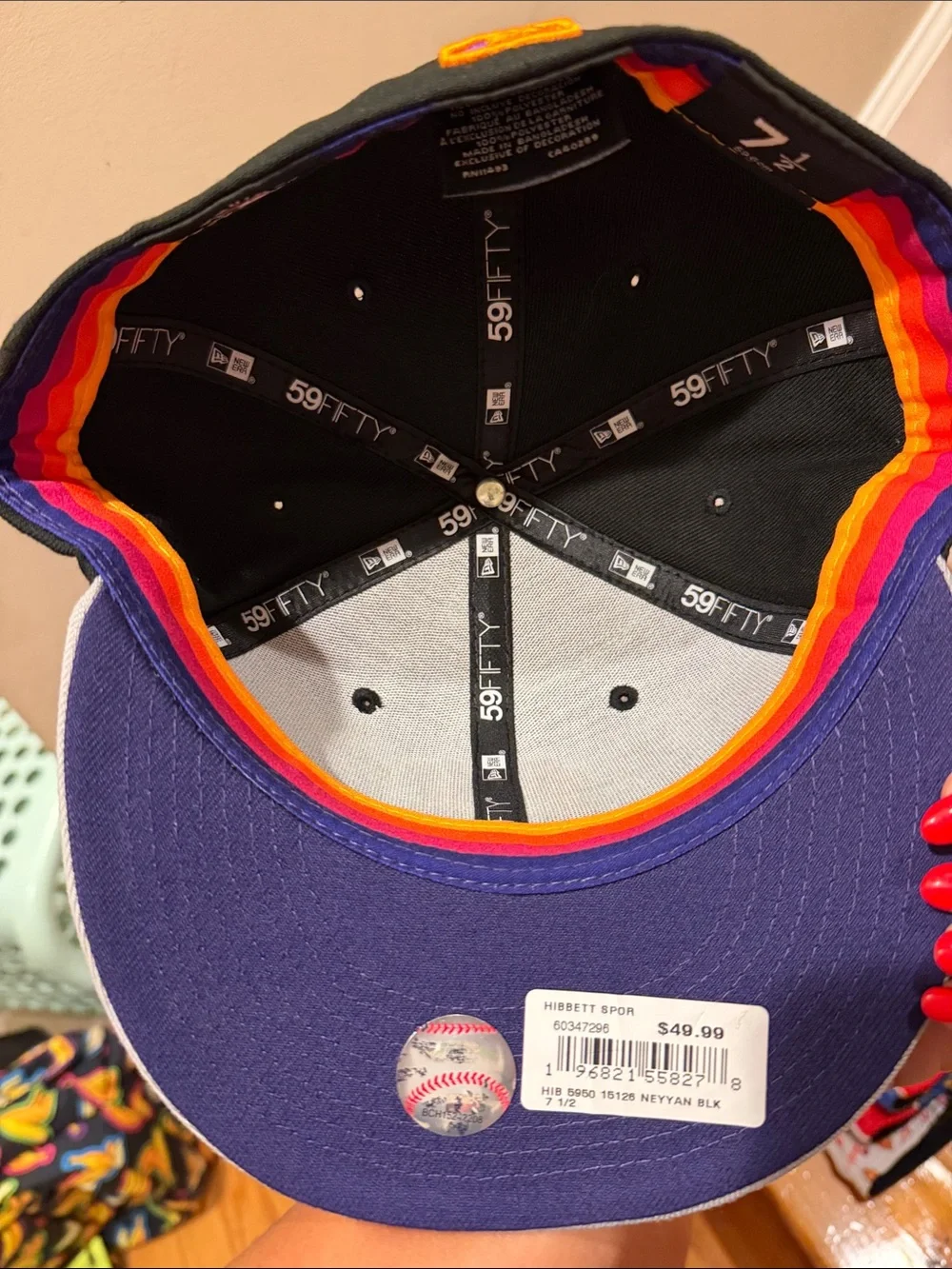 New Era Kids Black Crown Gray Brim NY Logo Cap with Orange & Purple Embroidery